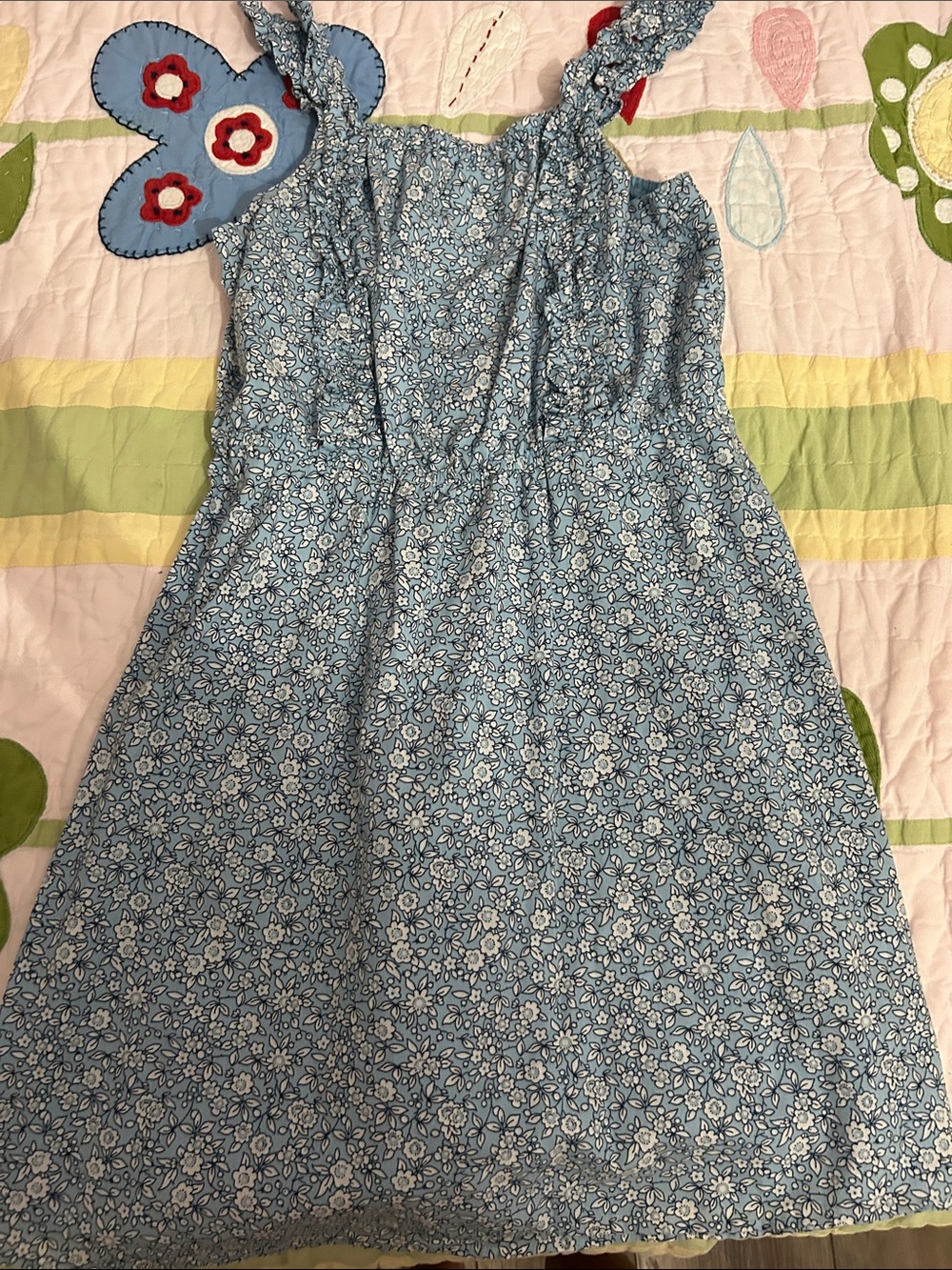 Crewcuts Light Blue Floral Ruffle-Strap Dress